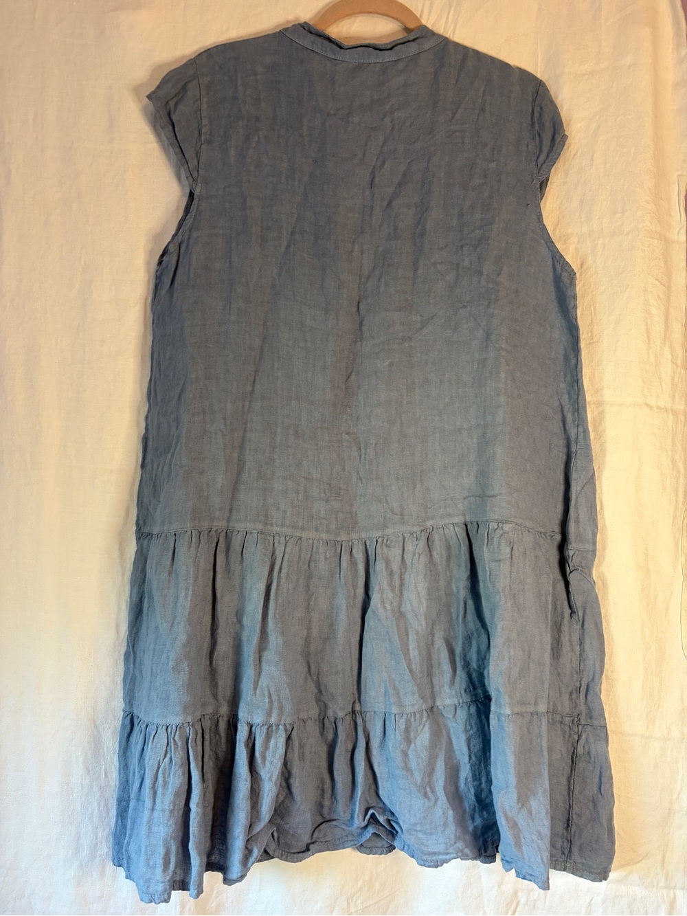 Light Blue Tiered Midi Linen Dress with Button Placket - Picture 4 of 4